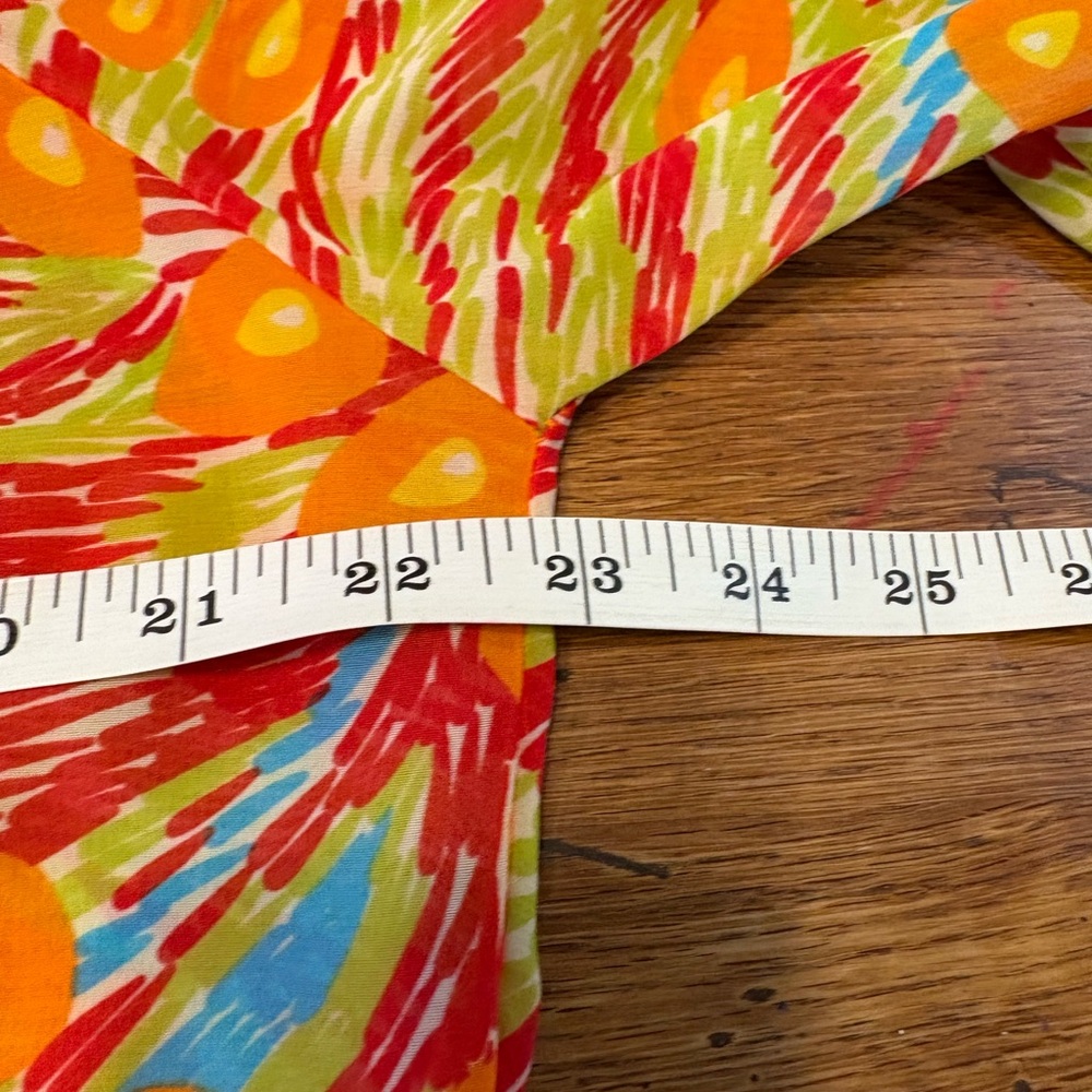 VTG 70’s-80’s Off-Shoulder Sheer Flowy Blouse w/Vibrant Retro Disco design M - Picture 5 of 7